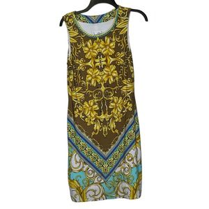 Joseph Ribkoff Floral Boho Tank Midi Dress Sleeveless Braid Neckline Small Women